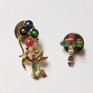 Vintage Gold Crystal Angel & Cross Pin Set, Gifts